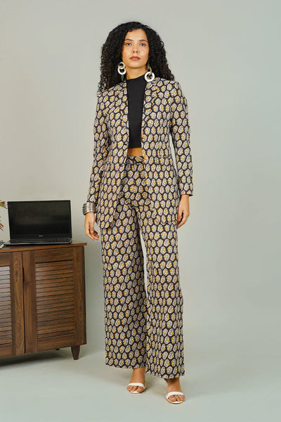 Black Digital Print Cotton Suit