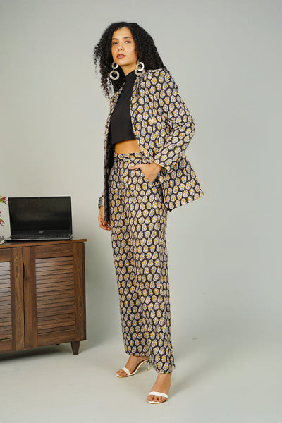 Black Digital Print Cotton Suit