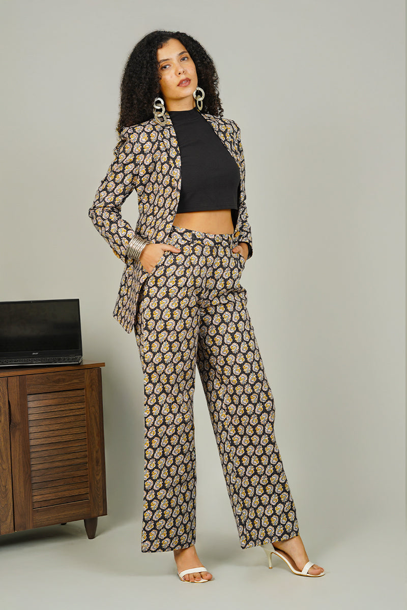 Black Digital Print Cotton Suit