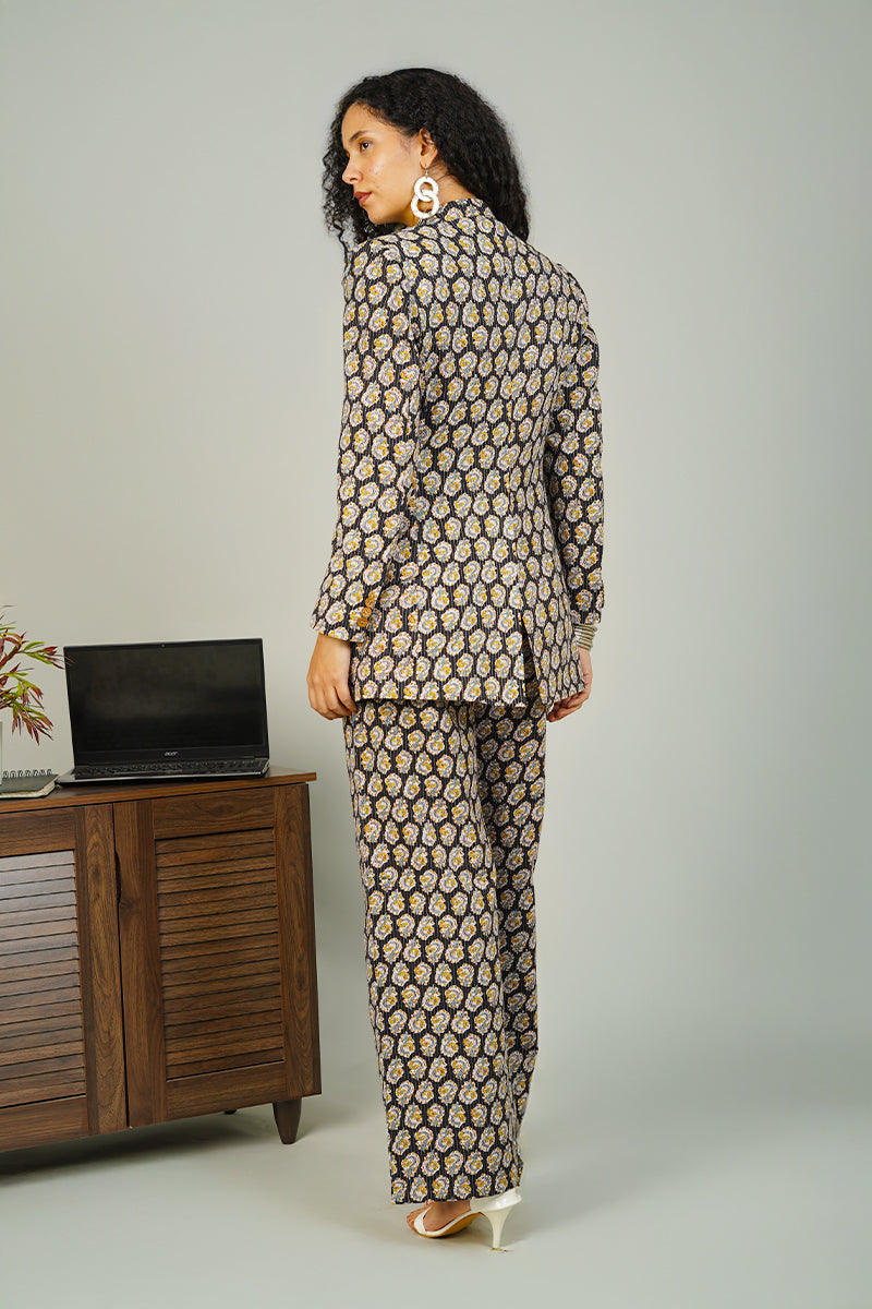 Black Digital Print Cotton Suit