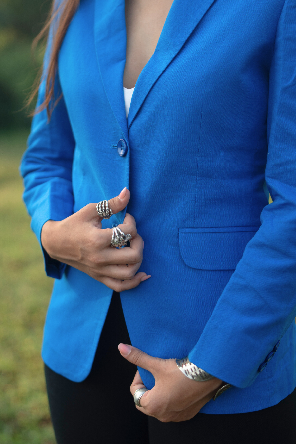 Blazer bleu en lin en coton