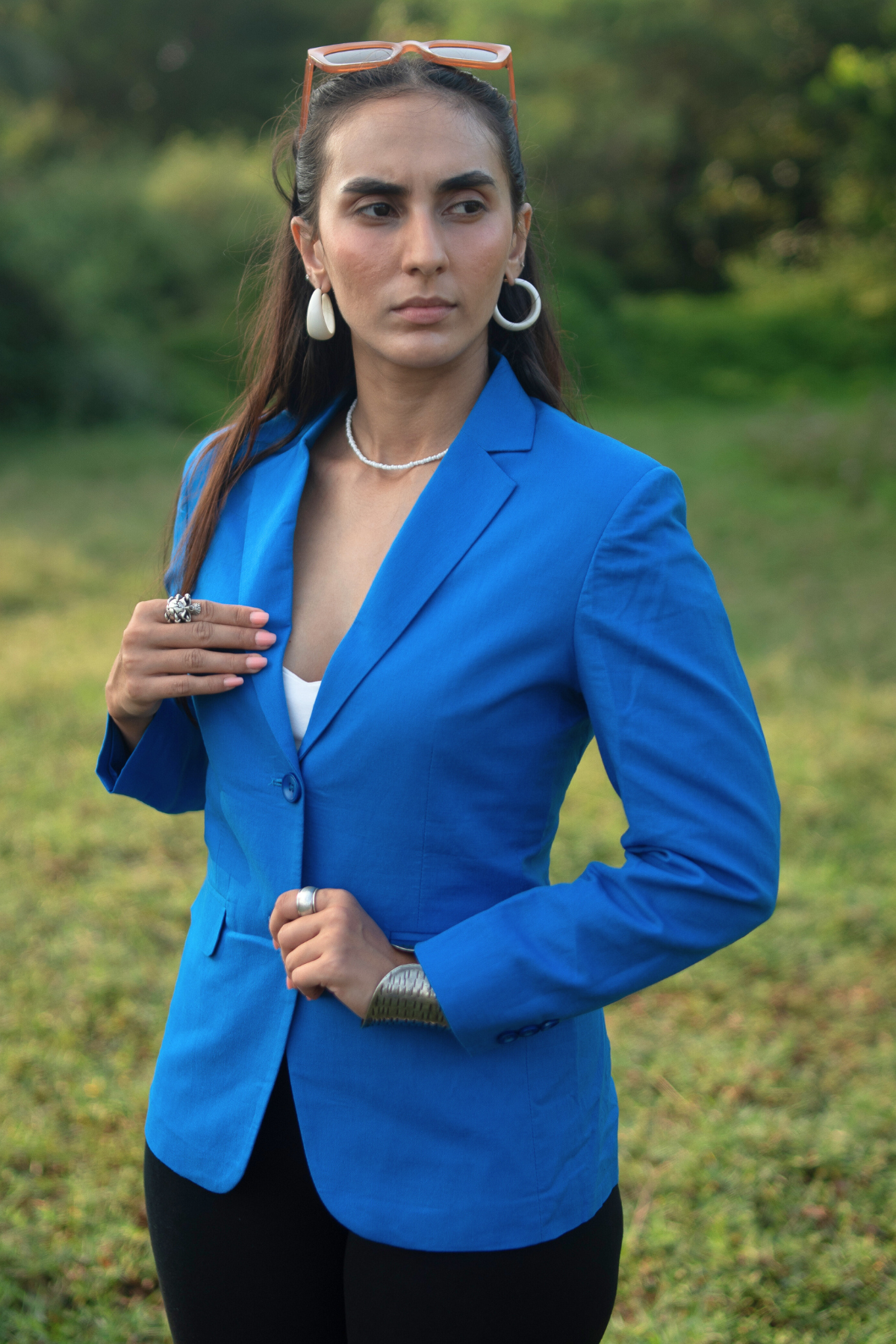 Blazer bleu en lin en coton