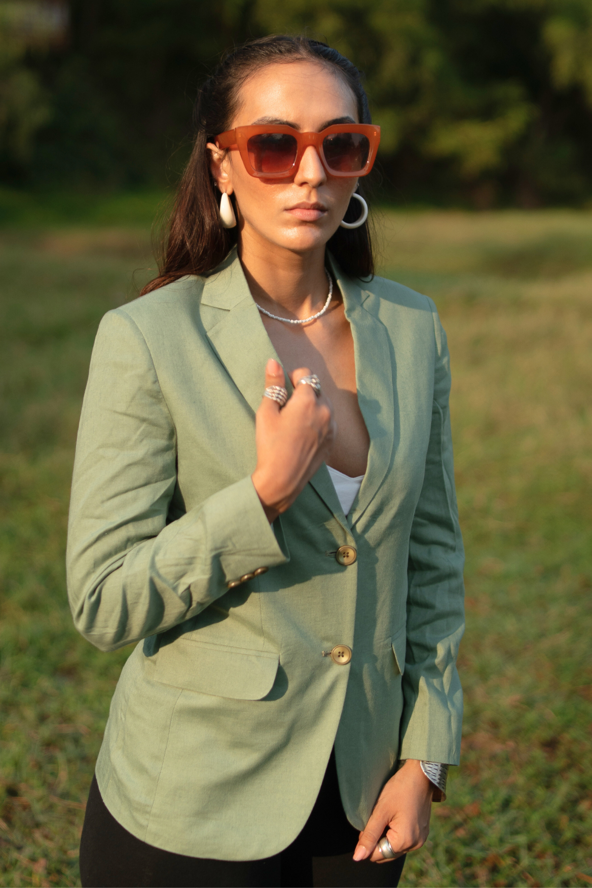 Linen Cotton Green Blazer