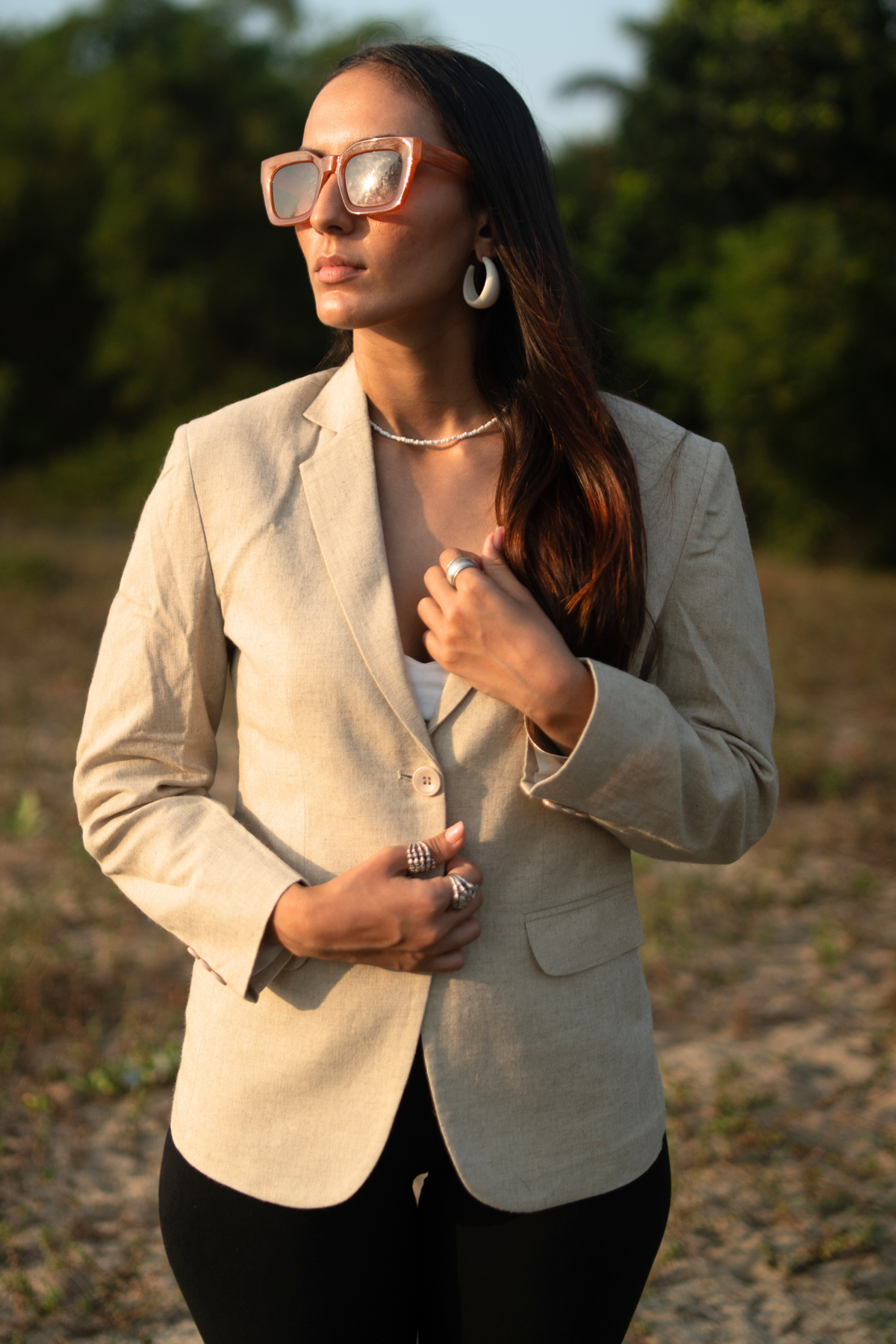 Blazer à la crème en coton en linge