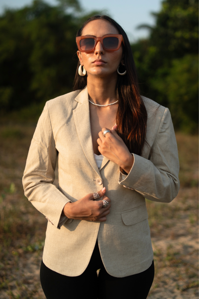 Blazer à la crème en coton en linge