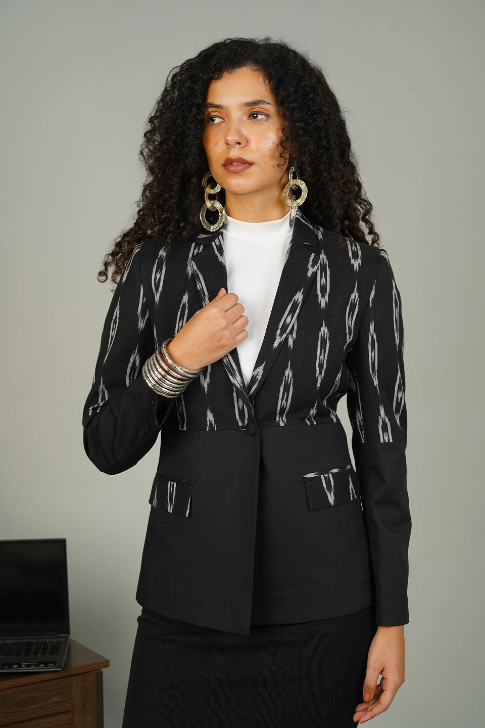 Black Ikat Cotton Blazer
