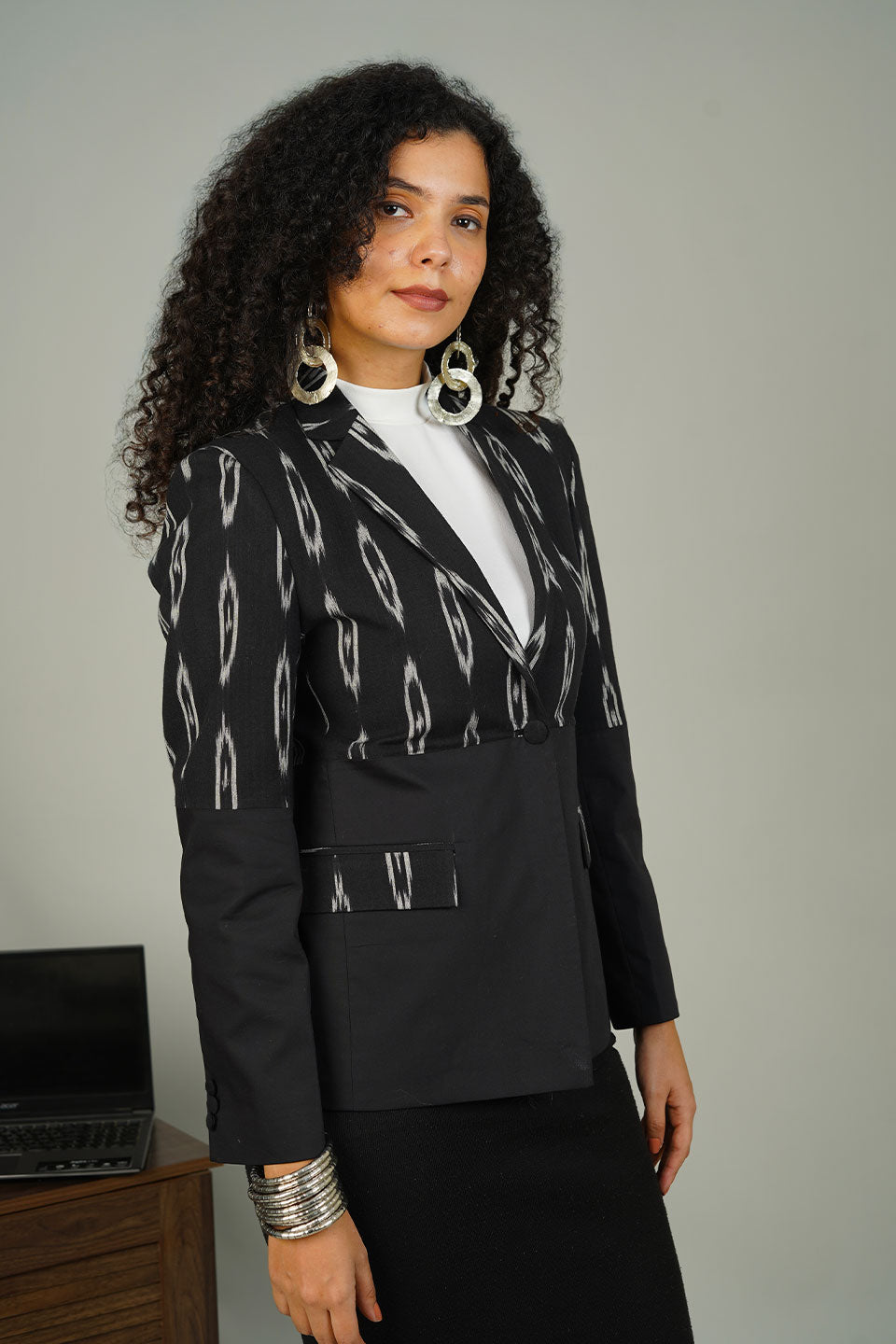 Black Ikat Cotton Blazer