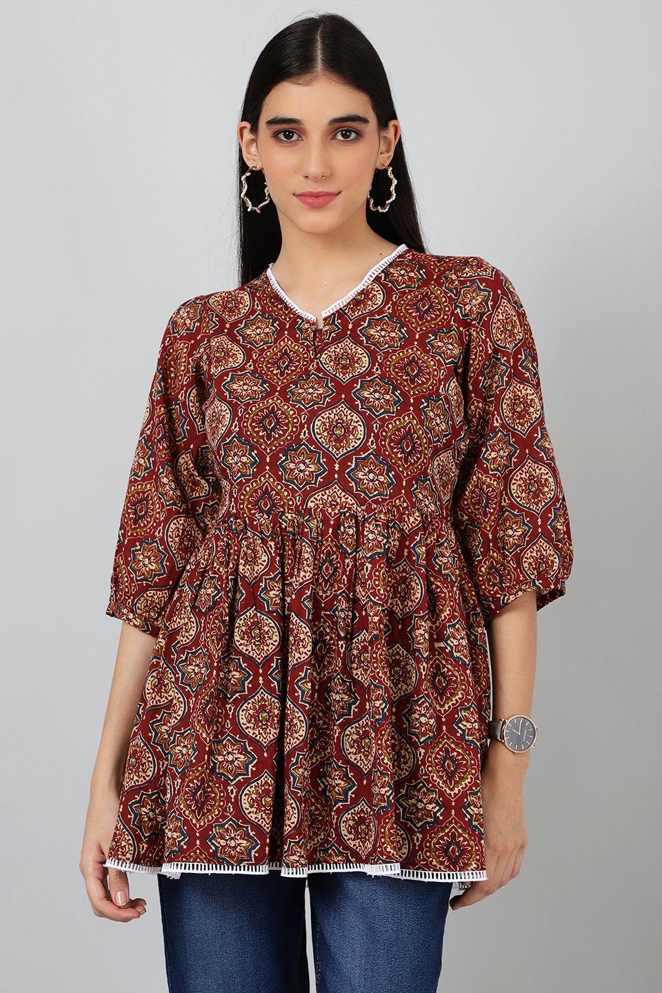 Jaipur Cotton Maroon Shirt