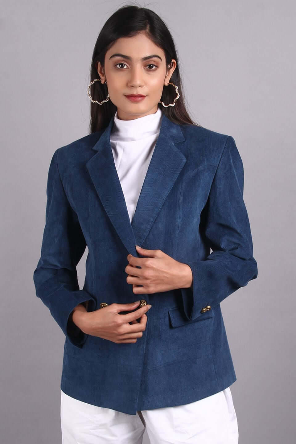 Corduroy Cotton Blue Blazer