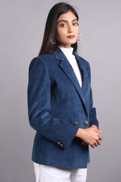 Corduroy Cotton Blue Blazer