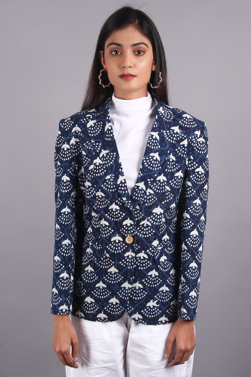 Blazer en coton bleu indigo