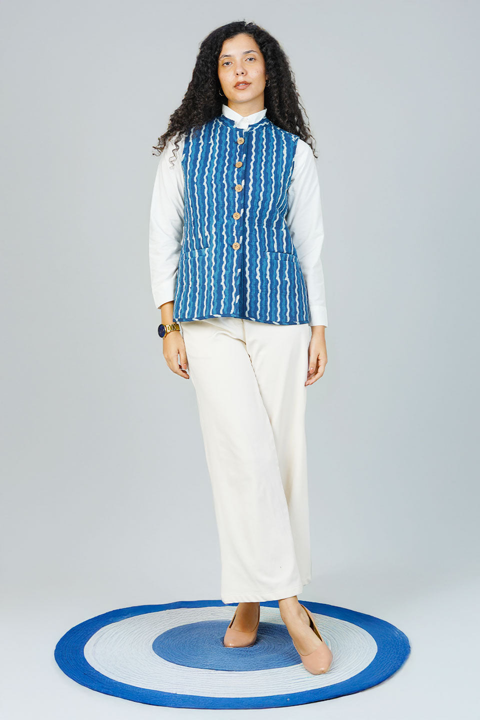 Blue Indigo Sleeveless Quilted Jacket