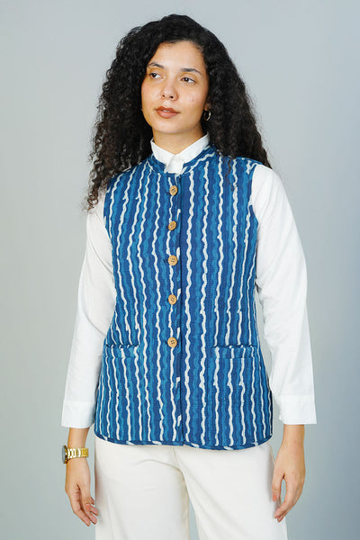 Blue Indigo Sleeveless Quilted Jacket