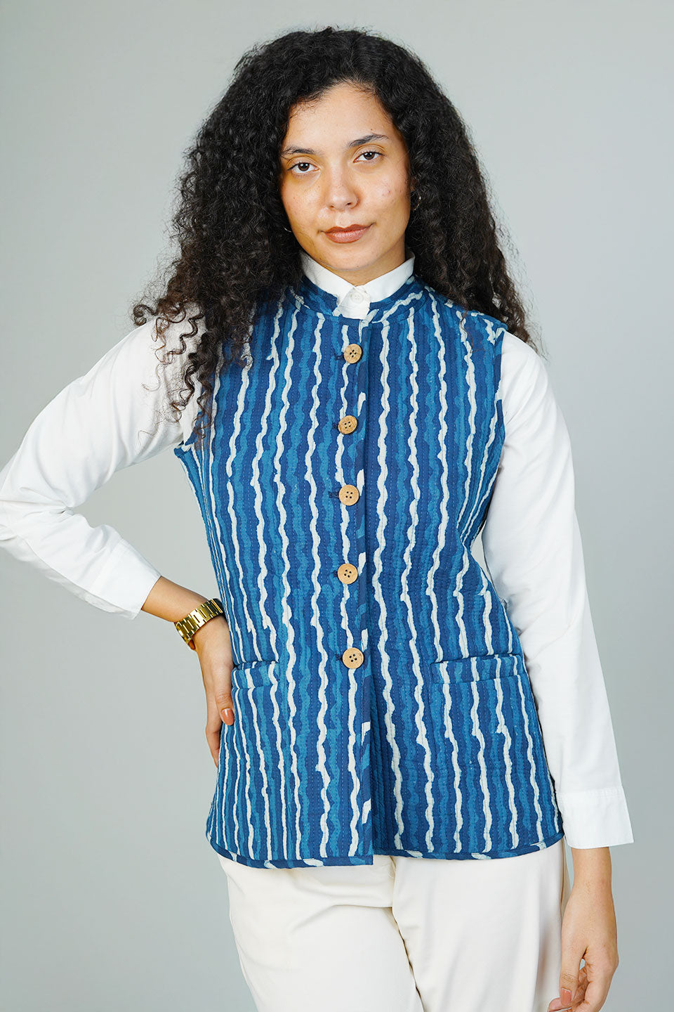 Blue Indigo Sleeveless Quilted Jacket