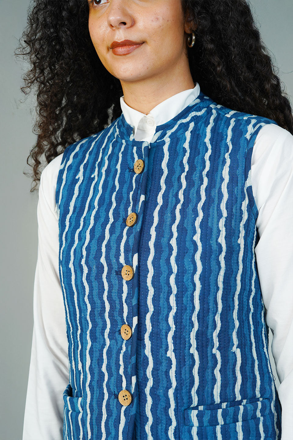 Blue Indigo Sleeveless Quilted Jacket