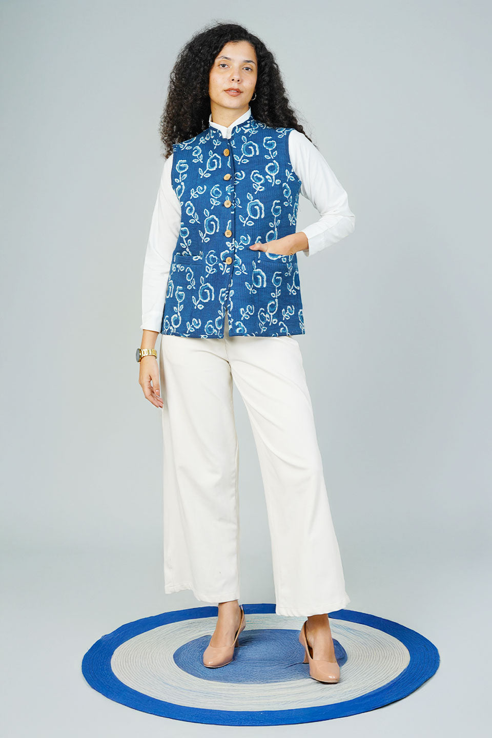 Blue Indigo Sleeveless Quilted Jacket
