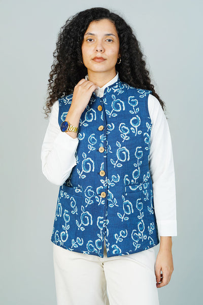 Blue Indigo Sleeveless Quilted Jacket