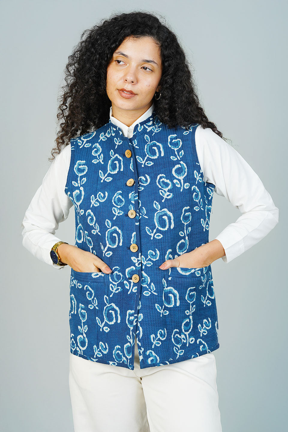 Blue Indigo Sleeveless Quilted Jacket