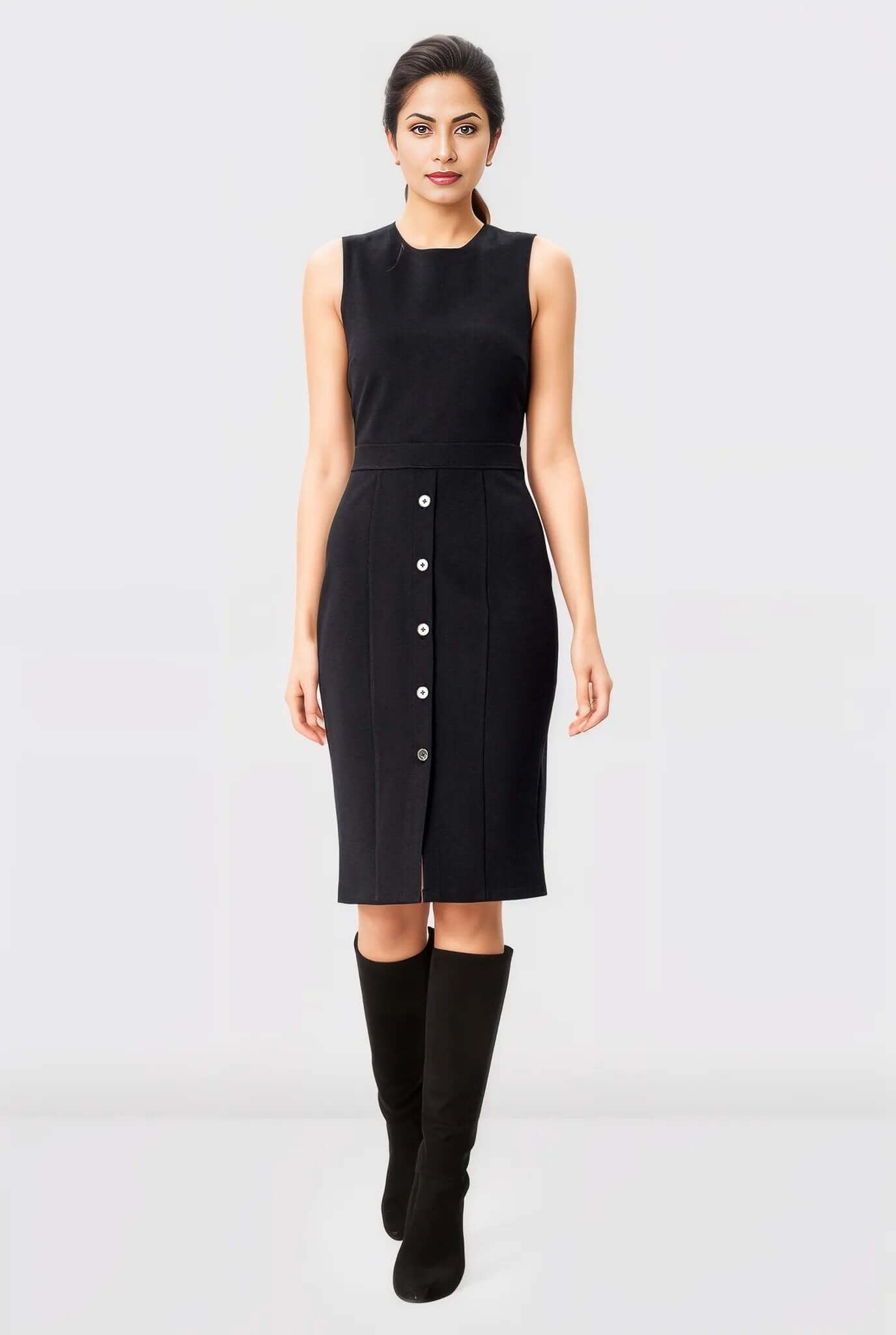 Metal Zip Back Ponte Knit Sheath Dress