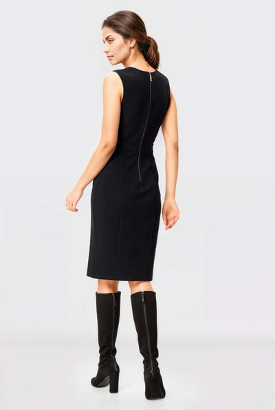 Metal Zip Back Ponte Knit Sheath Dress