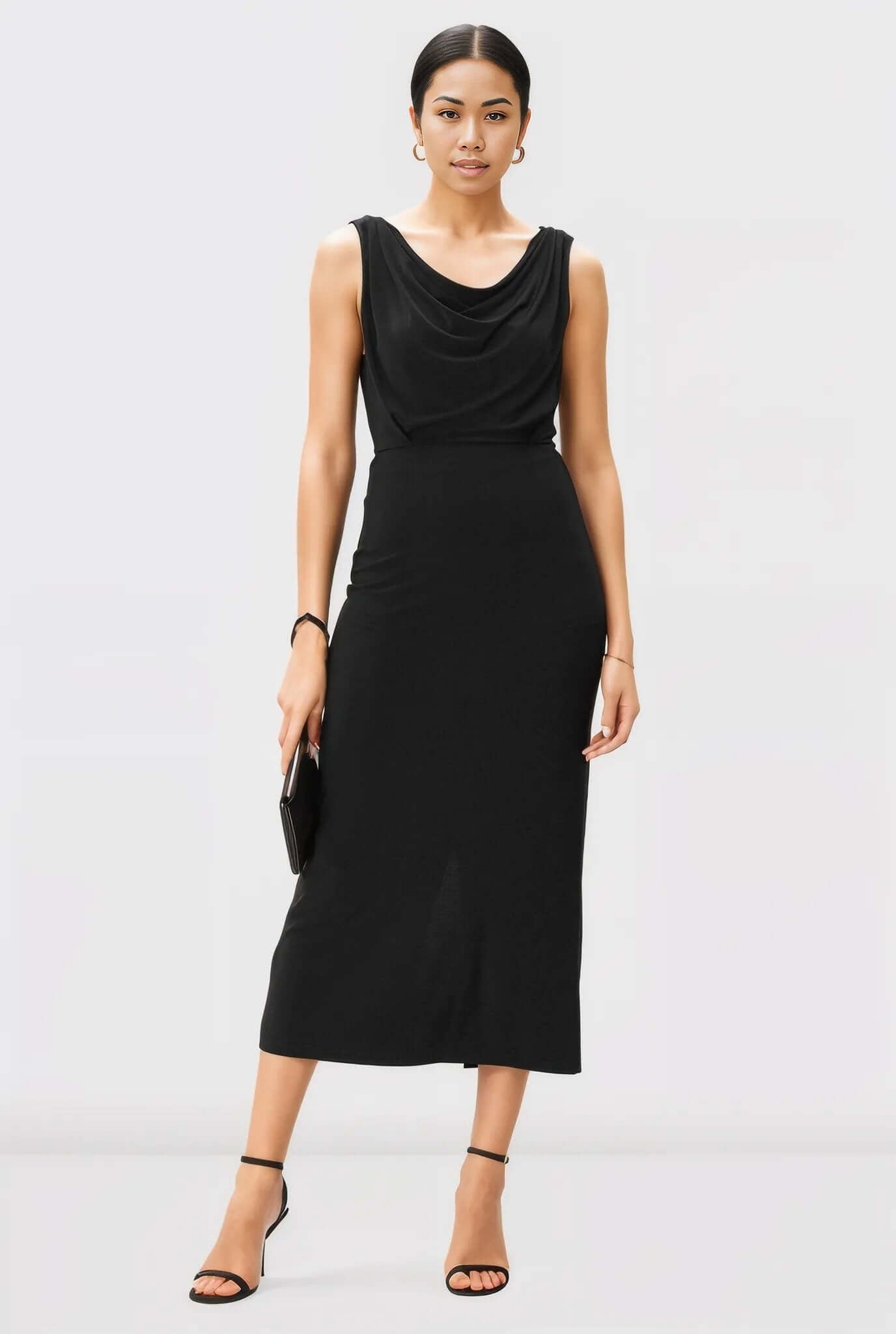 Cowl Neck Jersey Knit Sheath Dress