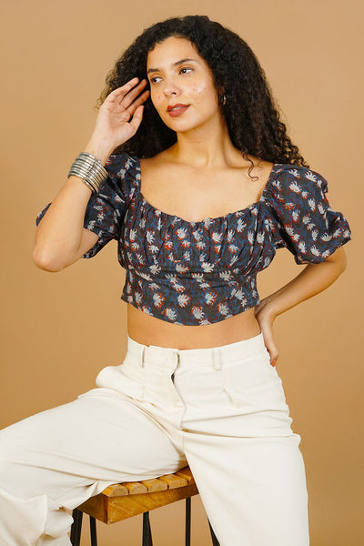 Blue Blockprint Cotton CORSET TOP