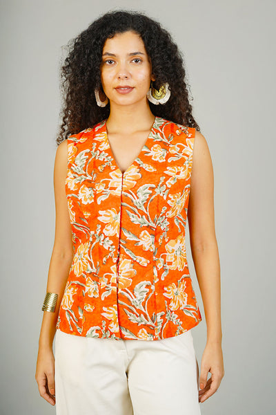Orange Blockprint Cotton CORSET TOP
