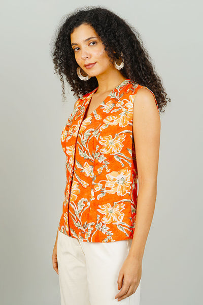 Orange Blockprint Cotton CORSET TOP