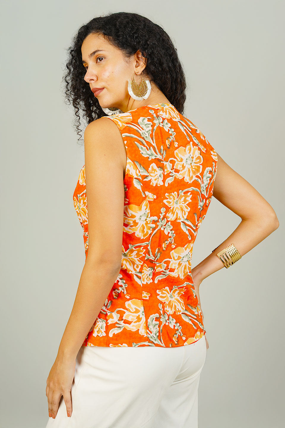 Orange Blockprint Cotton CORSET TOP