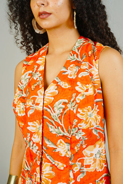Orange Blockprint Cotton CORSET TOP