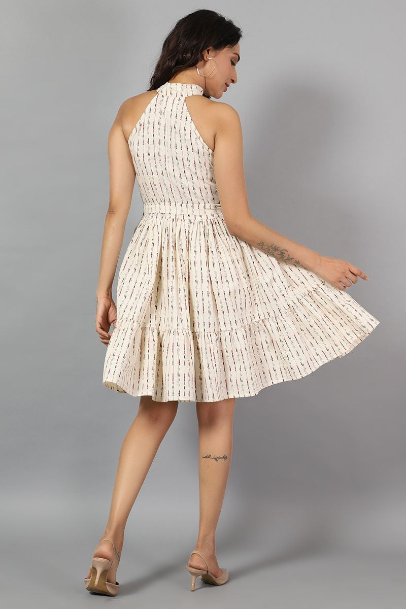 Baumwollwäsche Mini -Creme -Kleid