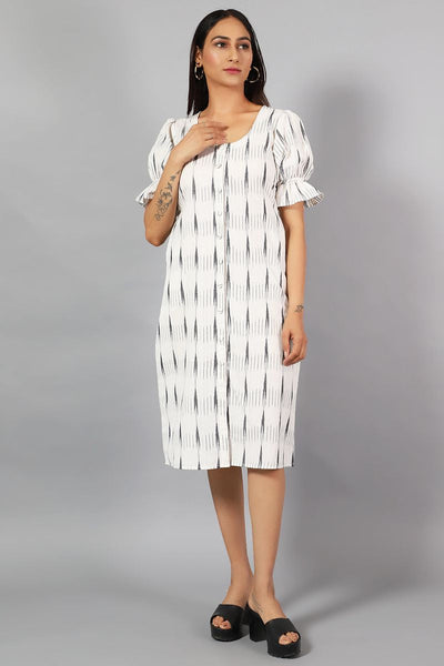 Ikat Midi White Dress