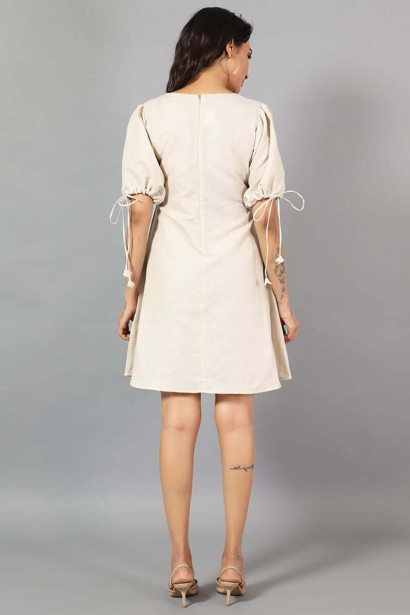 Cotton Linen Mini Cream Dress