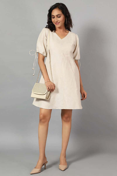 Cotton Linen Mini Cream Dress