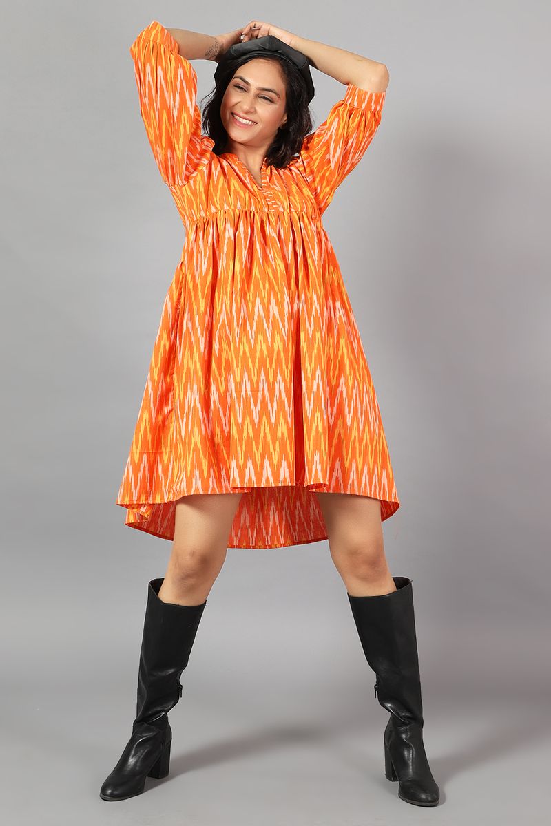 Ikat Mini Orange Dress