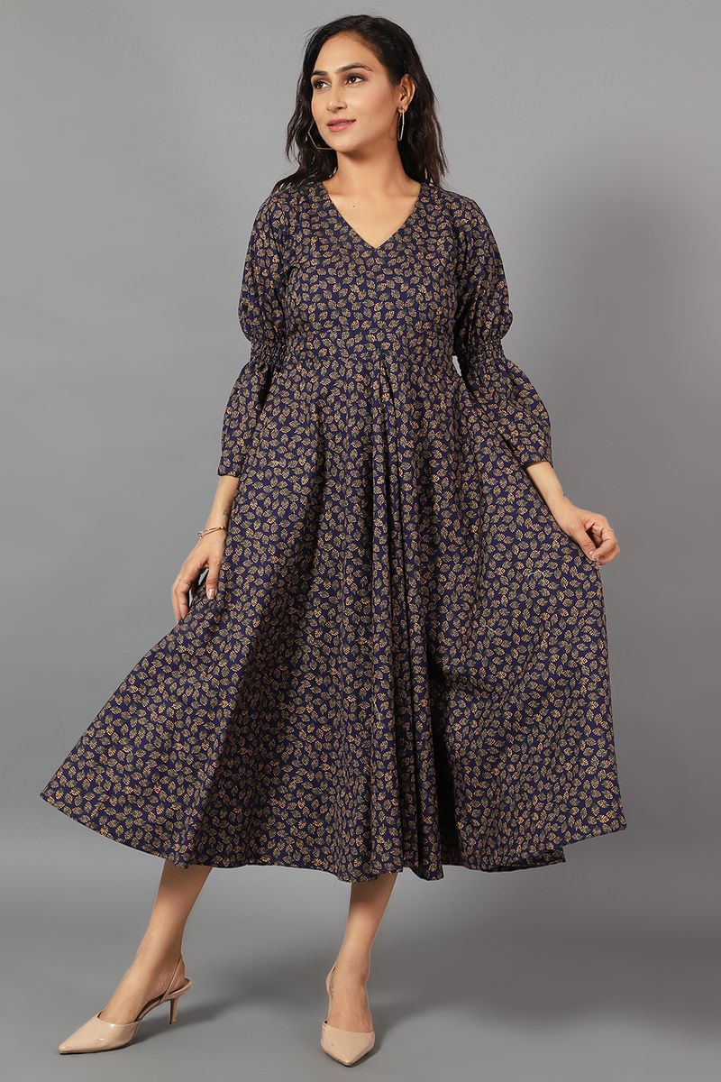 100% Cotton Midi Blue Dress