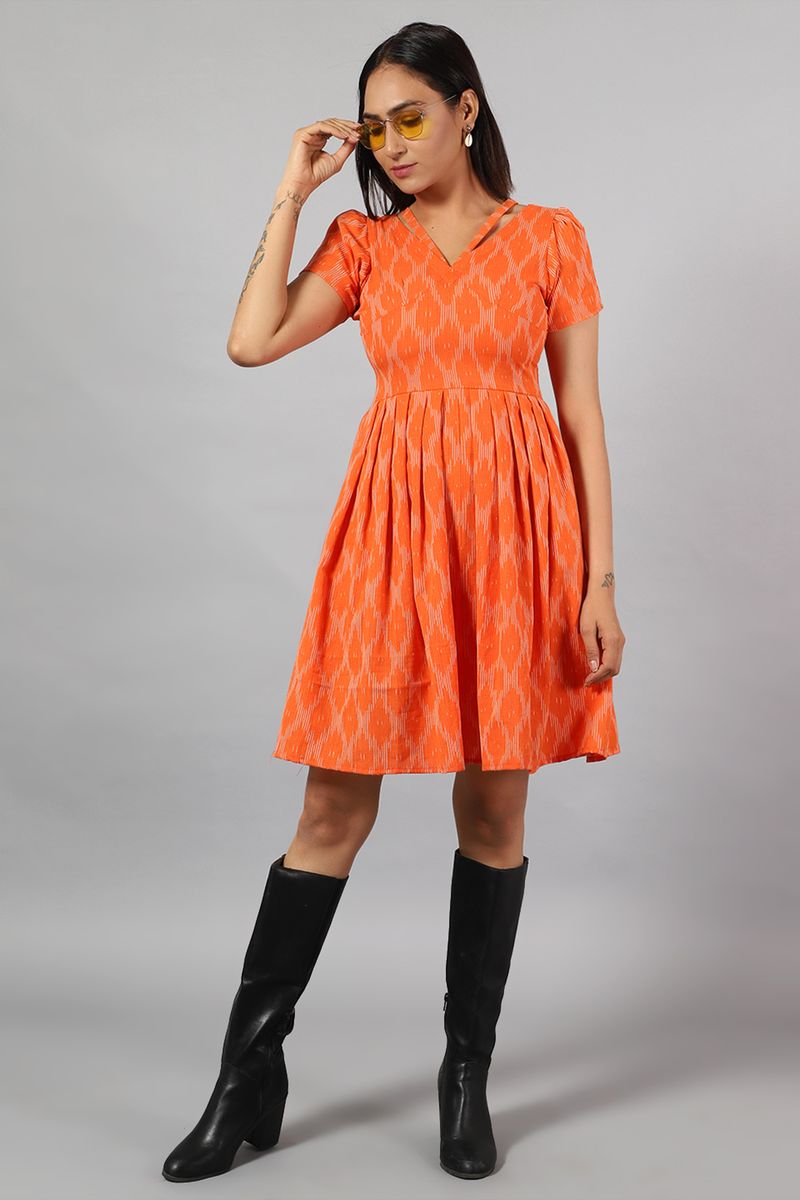 Ikat Mini Orange Dress