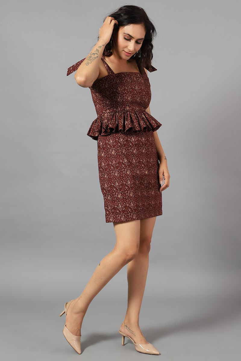 100% Cotton Mini Brown Dress