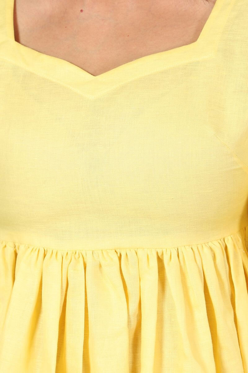 Cotton Linen Mini Yellow Dress