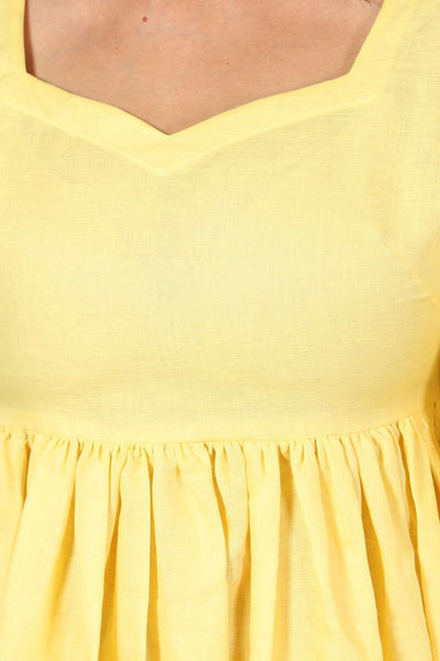 Cotton Linen Mini Yellow Dress