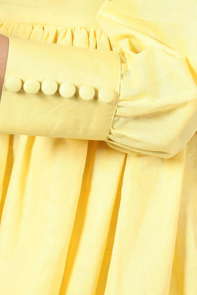 Cotton Linen Mini Yellow Dress