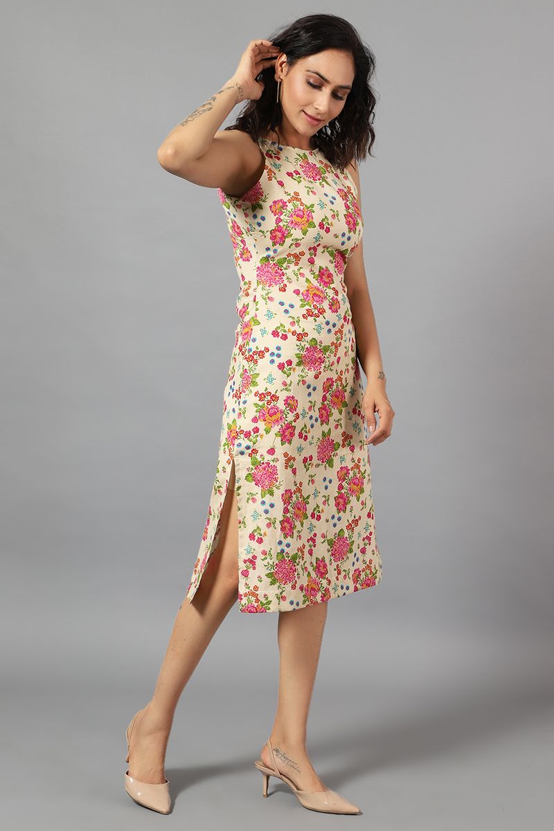 Cotton Linen Midi Multicolored Dress