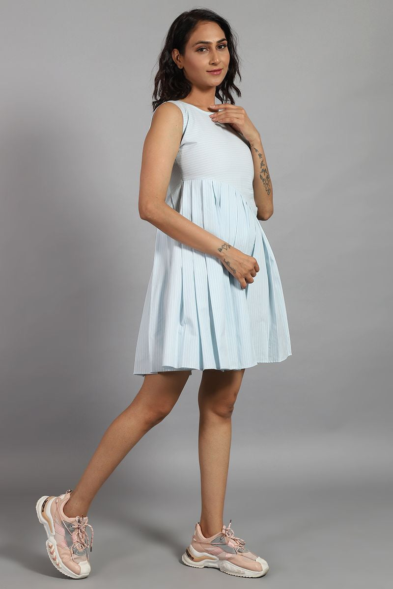 100% Cotton Mini Blue Dress