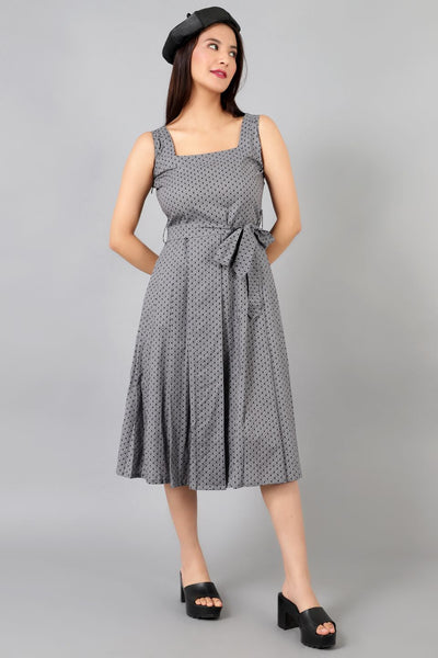 Robe mi-longue en coton gris