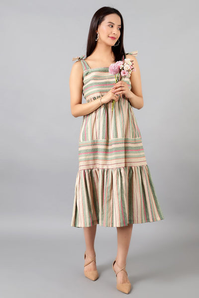 Cotton Linen Midi Multicolored Dress