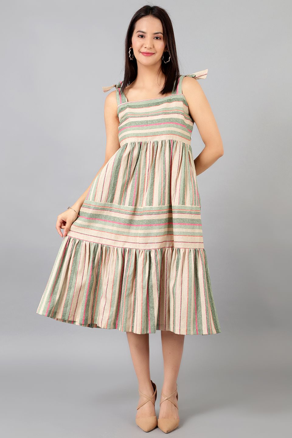 Cotton Linen Midi Multicolored Dress