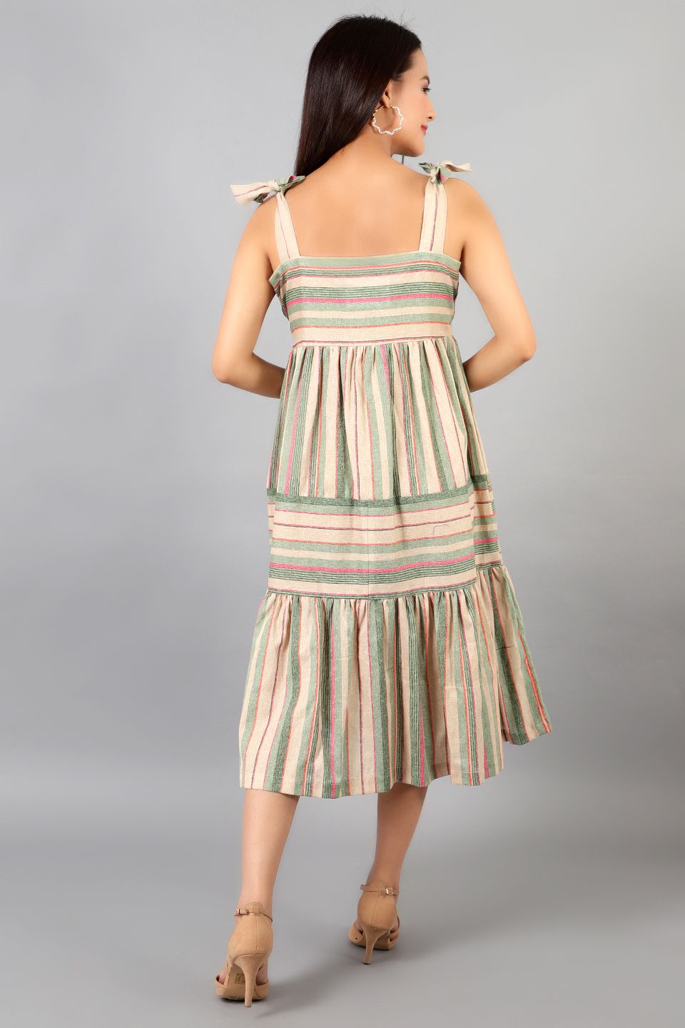 Cotton Linen Midi Multicolored Dress