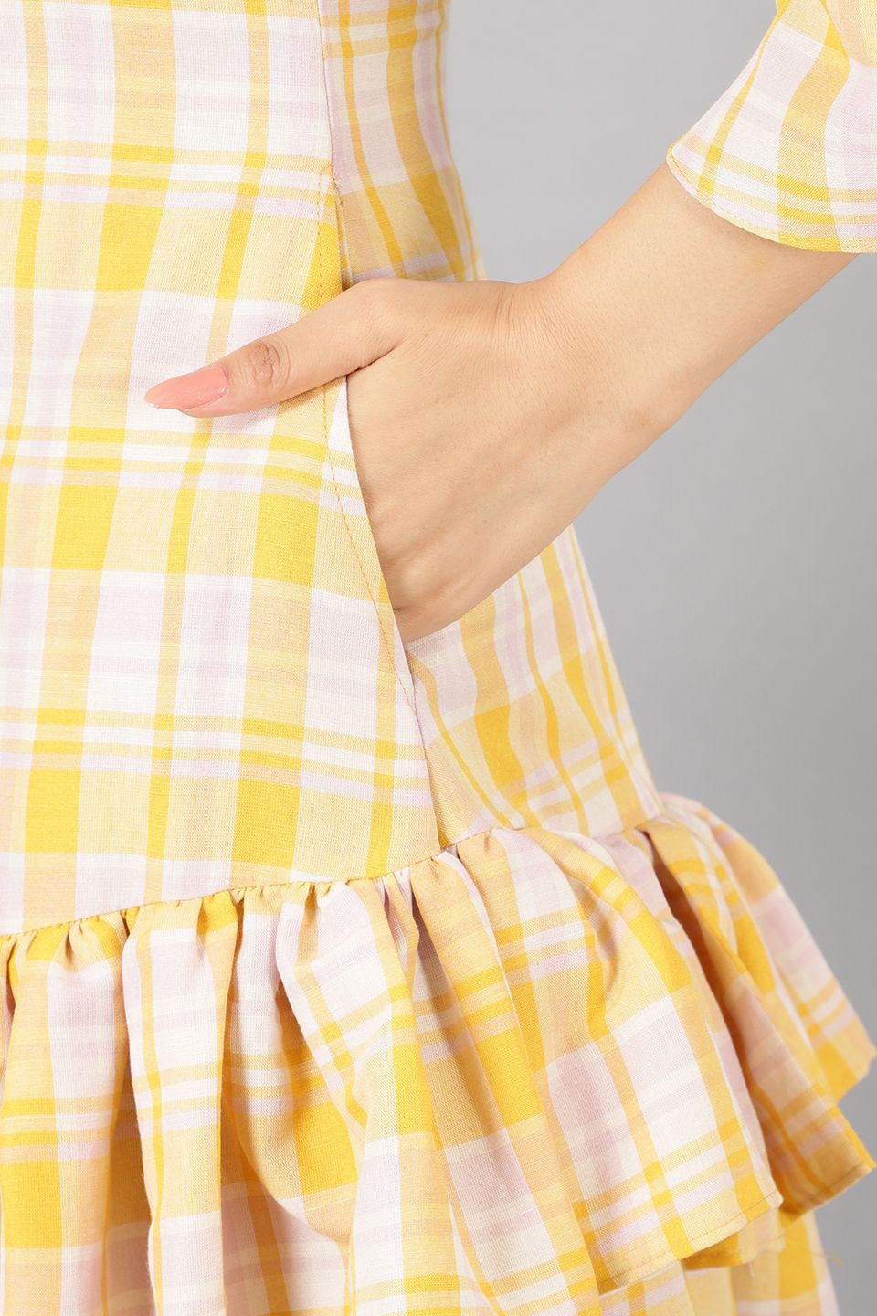 Vestido amarillo de lino de algodón midi