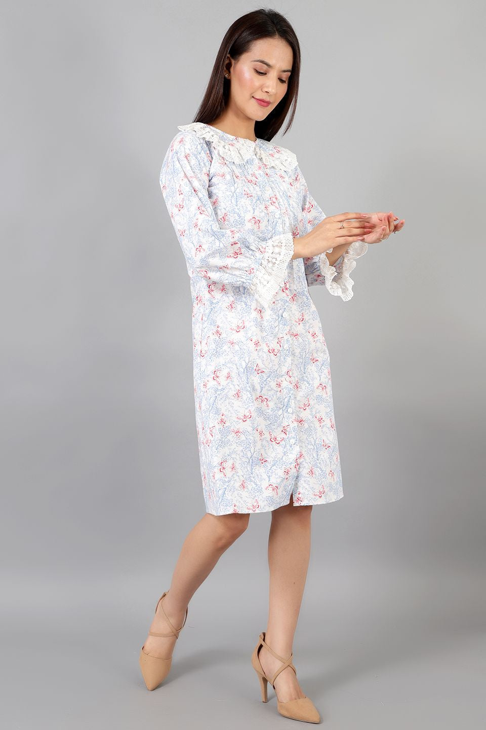 Robe mi-longue blanche en coton