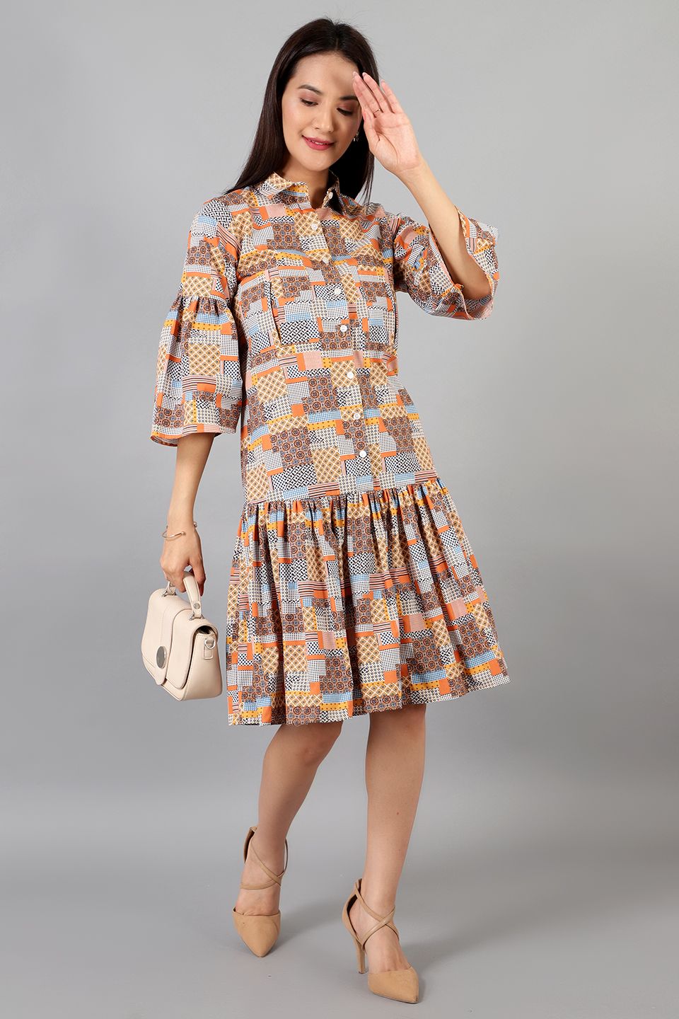 Robe Midi Multicolore en Coton